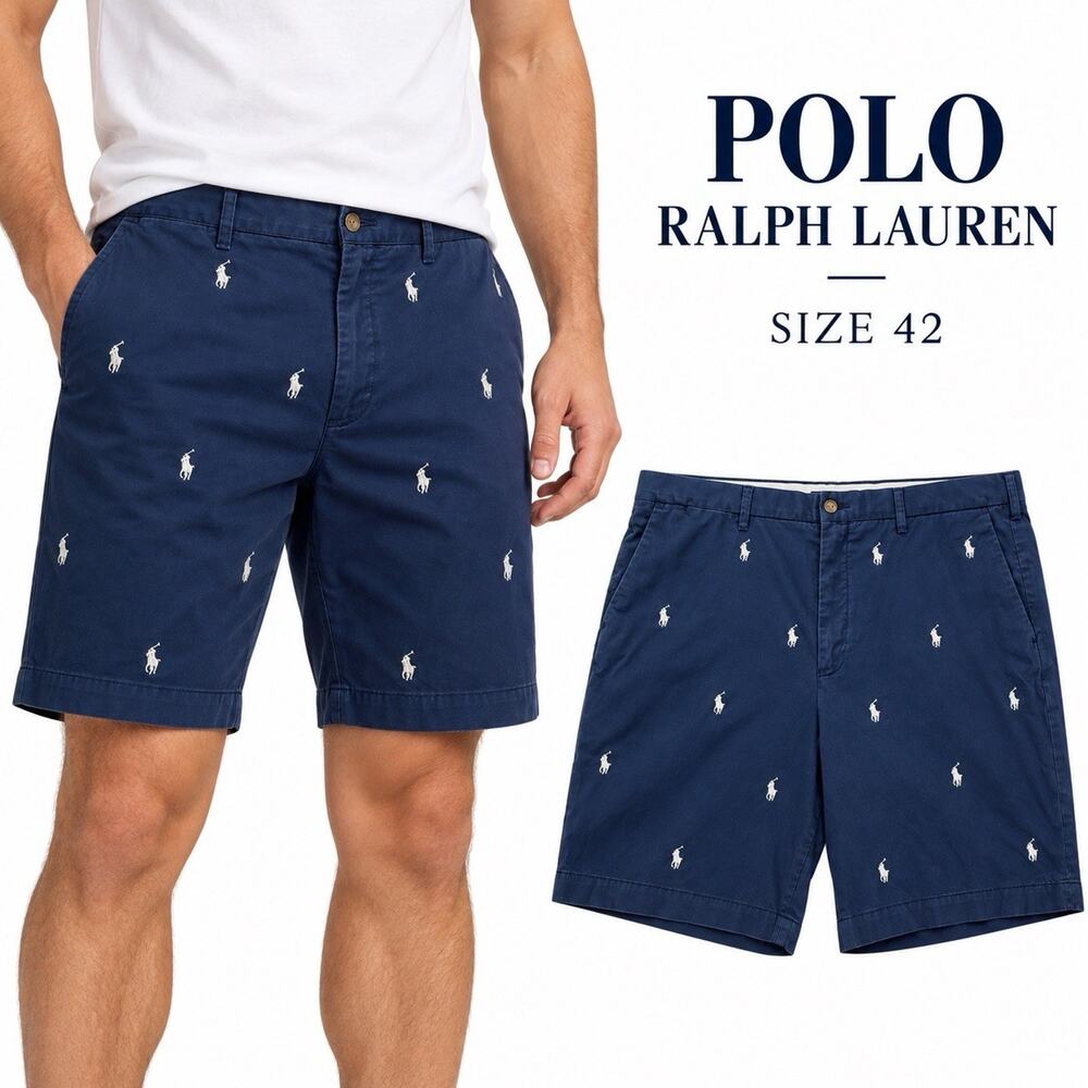 Polo Ralph Lauren Men’s Shorts 42 Navy All Over Pony Stretch Classic Fit